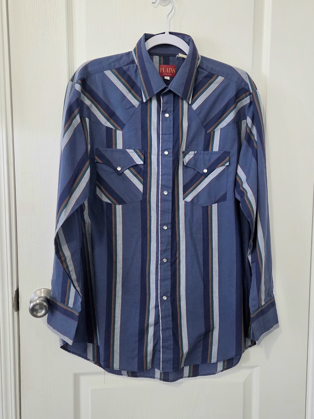 Men’s Blue Striped Button-Down Western Shirt by Plains